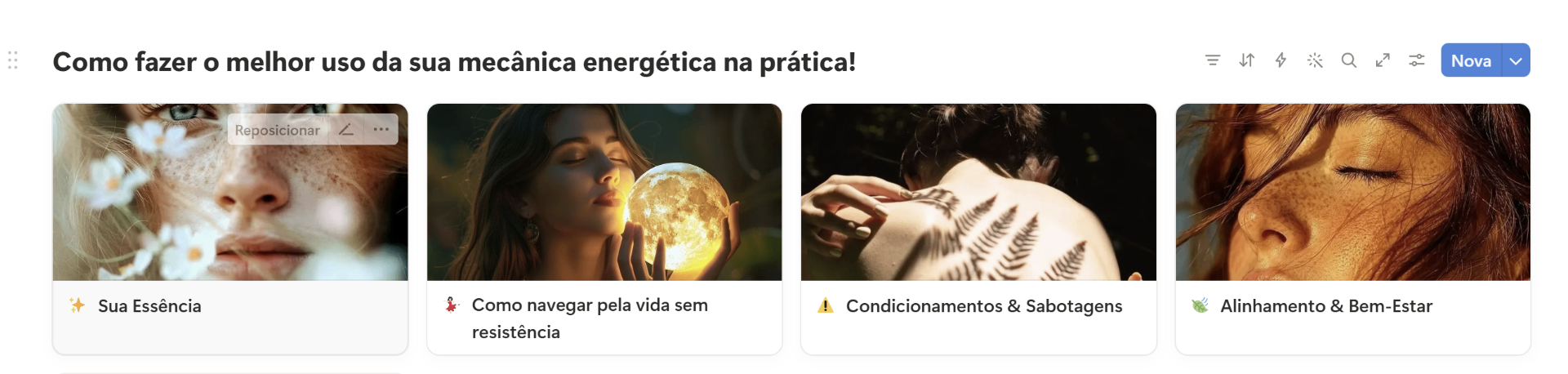 Cards do Manual: Sua Essência, Como navegar pela vida, Condicionamentos, Alinhamento
