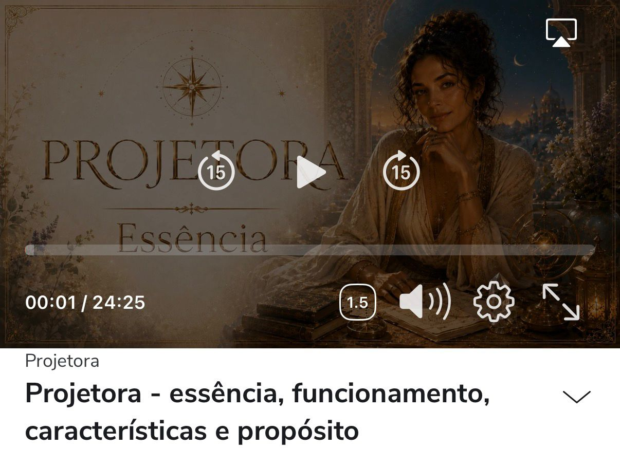 Player de áudio no celular tocando a aula Projetora — Essência